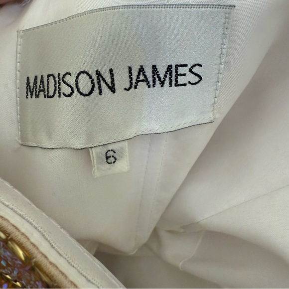 Madison James Strapless Embellished Chiffon Gown • Size 6 • Ivory/Gold - Picture 2 of 16